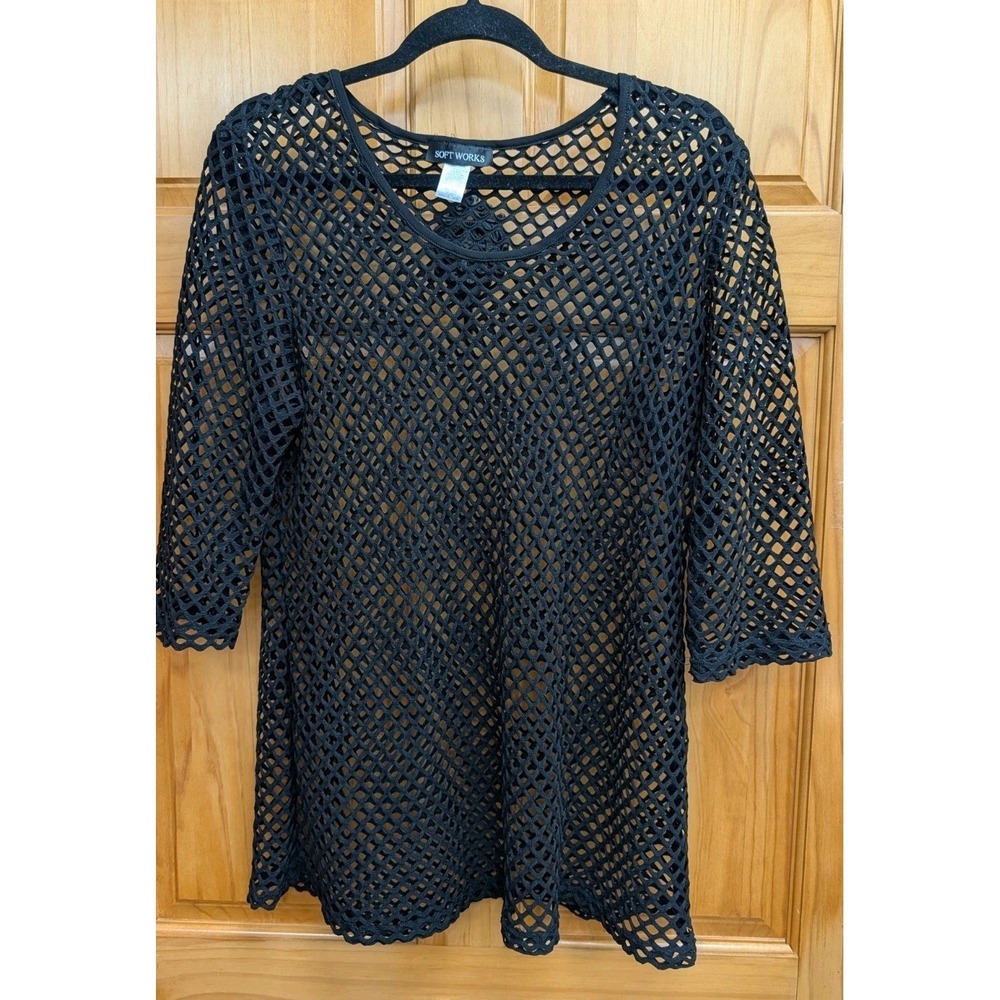 Soft Works Black Netting Size XL Bathing Suit Cover Up Top Pullover
